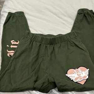 Boys Lie Olive Joggers with Pink Heart Graphic M
